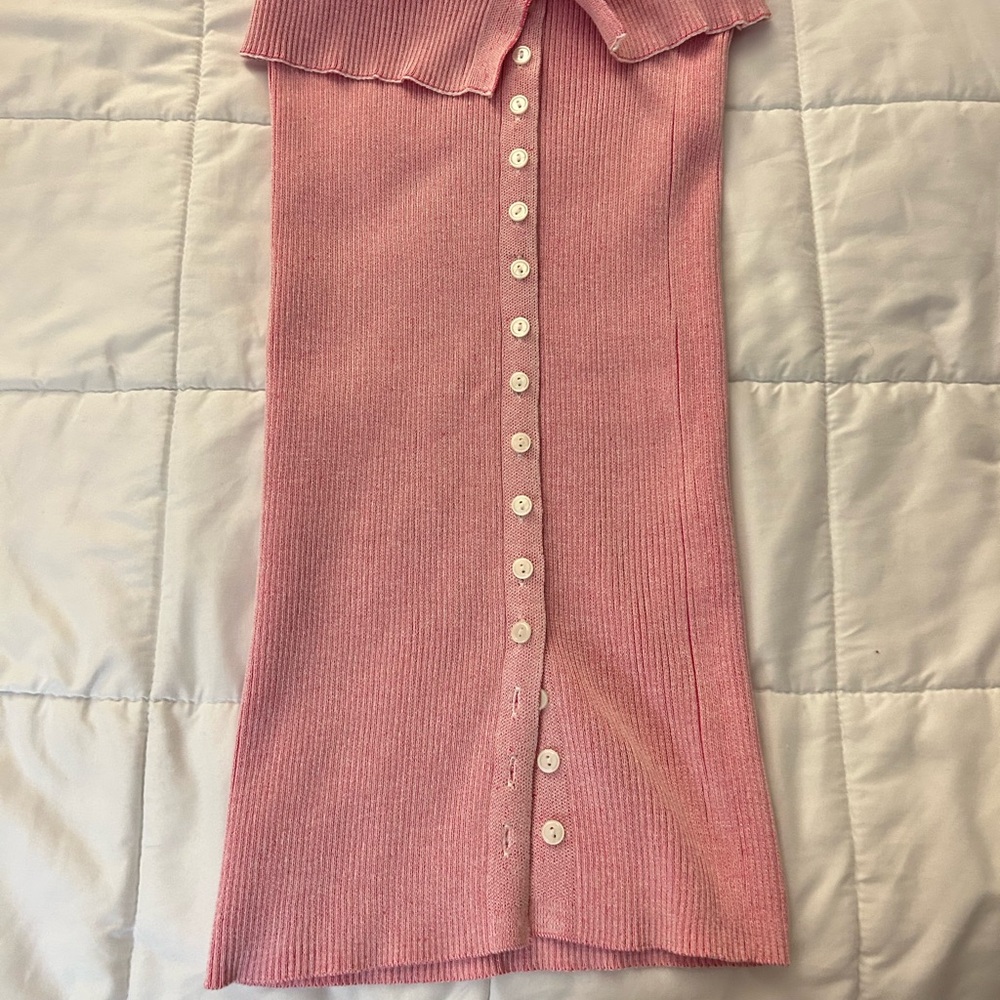 Madrag Pink Ribbed Button-Up Mini Dress